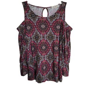 Women's Cold Shoulder Long Sleeve Top Pink Rose Size Small